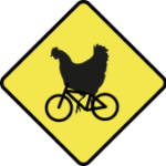 Icon showing a hen on a bicycle