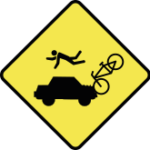 Icône représentant un cycliste se faisant renverser par une voiture