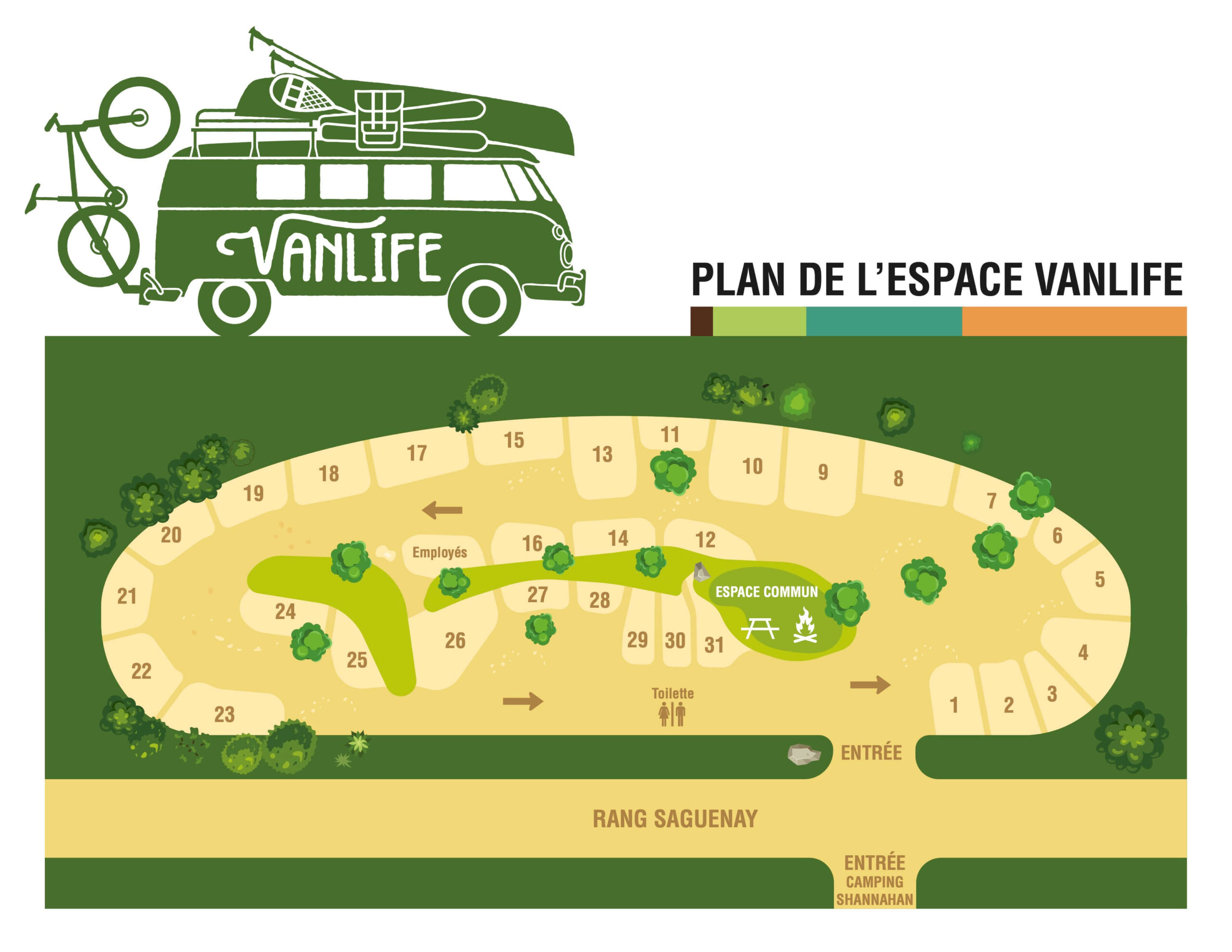 Map of VanLife space, with parking lot numbers.