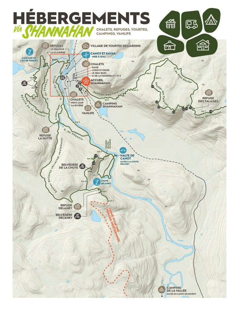 Carte des hébergements de la Vallée Bras-du-Nord